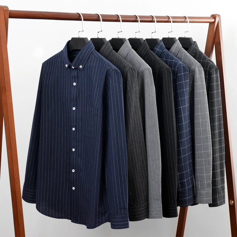 2024 new styles for four seasons Plus size men's long sleeve striped shirt Autumn Plaid Business Casual Office Shirt Large size - Image 4