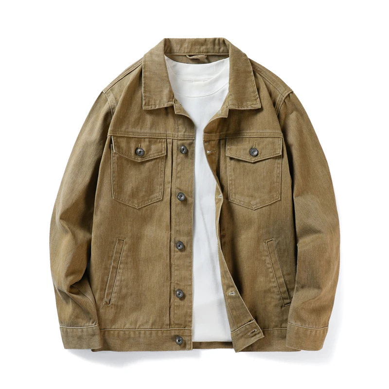Men's Spring and Autumn Denim Jackets men's brown denim jacket Pure cotton workwear casual men's denim tops - Image 3