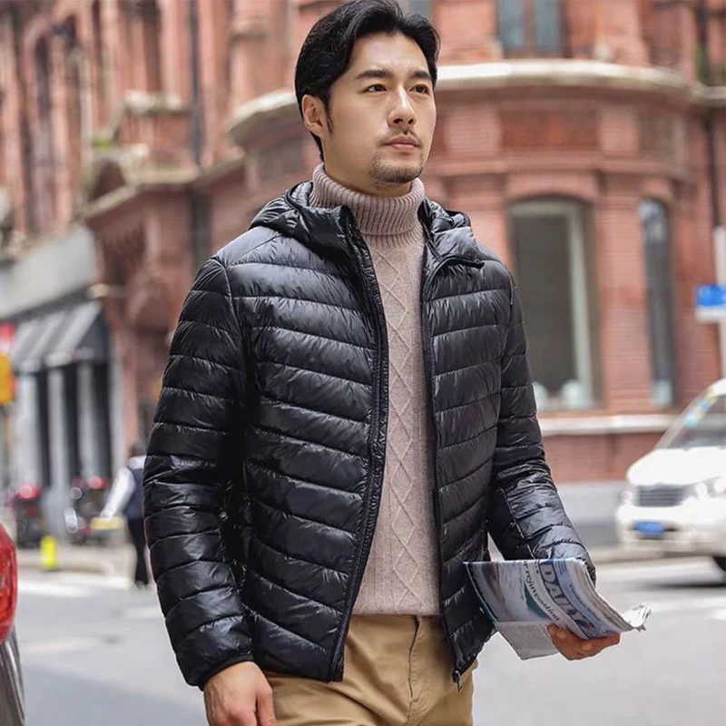 Large size 5XL 6XL Men's lightweight hooded down jacket Solid color light casual jacket hooded men's down jacket - Image 4