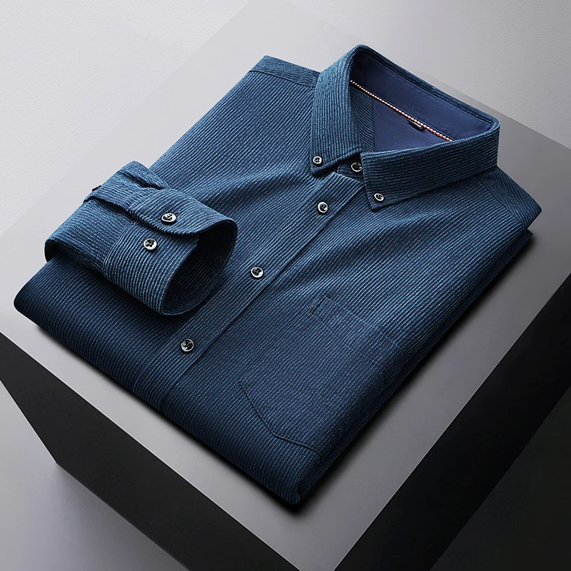 Autumn new style Men's corduroy long sleeve shirt Men's business casual loose fashion shirt Large size 7XL 8XL - Image 2